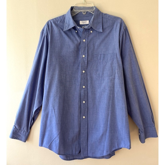 Brooks Brothers Basics Sz 16.5 - 35 Blue Button Down Dress Shirt Chest Pocket - Picture 2 of 7
